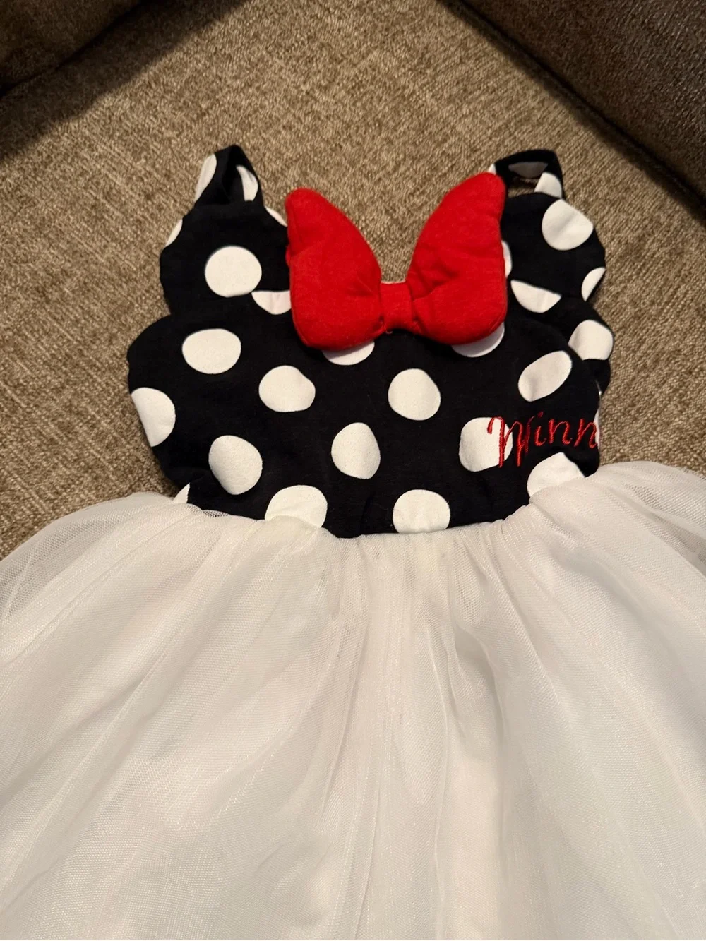 Disney Junior Minnie Black & White Polka Dot Tulle Costume Dress with Red Bow